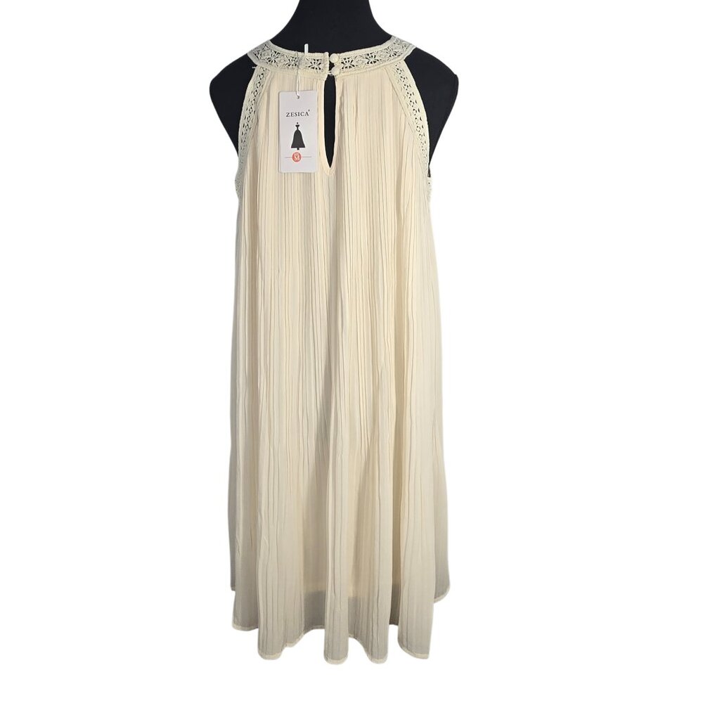 NWT | Zesica Pleated Crochet Halter Dress | Cream White | Medium - Picture 5 of 8